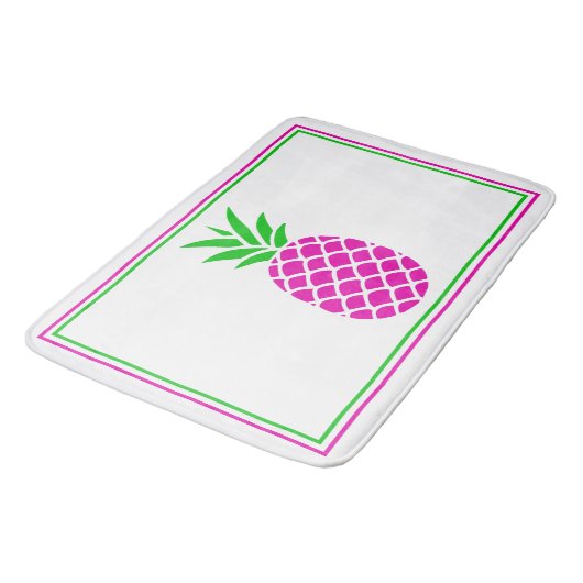 Tapis De Bain Ananas tropical rose et vert (Angle)