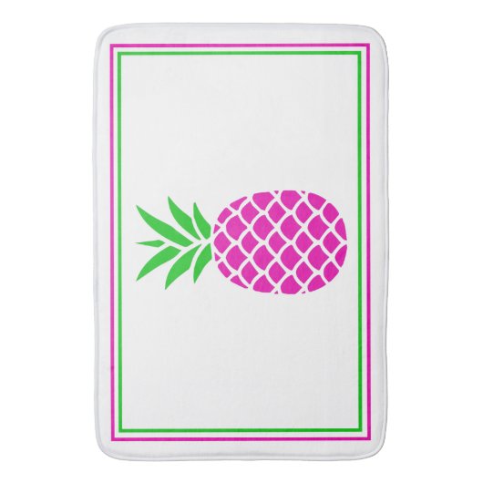 Tapis De Bain Ananas tropical rose et vert (devant Vertical)
