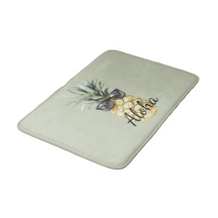 Tapis De Bain Ananas tropical vert Aloha avec lunettes de soleil