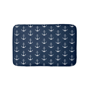 Tapis De Bain Ancrage nautique bleu marine bleu blanc motif mign