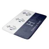 Tapis De Bain Ancre Bleue de la marine nautique Monogramme (Angle)