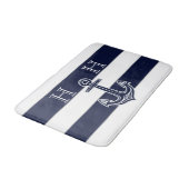 Tapis De Bain Ancre bleue marine Nom du monogramme côtier (Angle)