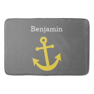 Tapis De Bain Ancre jaune avec nom personnalisé - gris