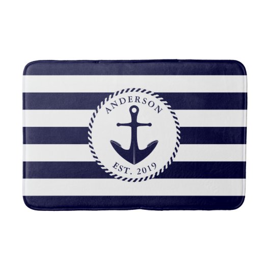 Tapis De Bain Ancre Marine et White Nautical Bath Mat (Devant)