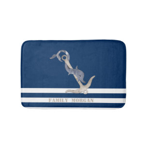 Tapis De Bain Ancre nautique Dolphin Marine Blue Stripes marin