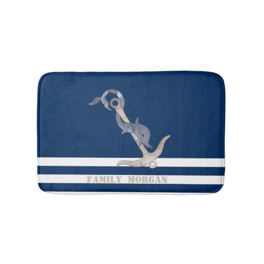 Tapis De Bain Ancre nautique Dolphin Marine Blue Stripes marin (Devant)