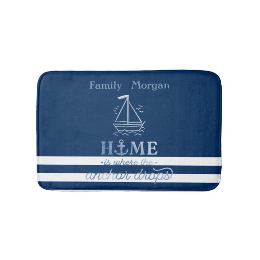 Tapis De Bain Ancre nautique Marine Blue Striped (Devant)