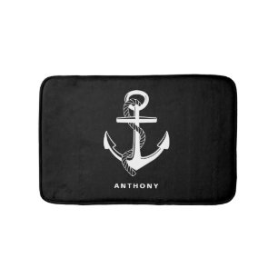 Tapis De Bain Ancre Nautique Noire Mat de bain personnalisé