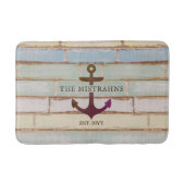 Tapis De Bain Ancre nautique Nom du bateau en bois rustique (Devant)