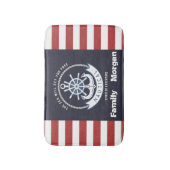 Tapis De Bain Ancre nautique, Roue, Bleu marine, Bandes rouges (Devant (Vertical))