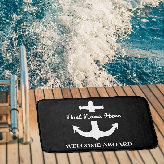 Tapis De Bain Ancre personnalisée Noir Mat Nom du bateau Bienven
