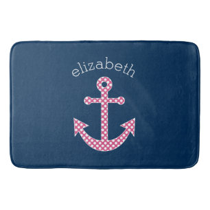 Tapis De Bain Ancre rose mignonne de point de polka avec le nom