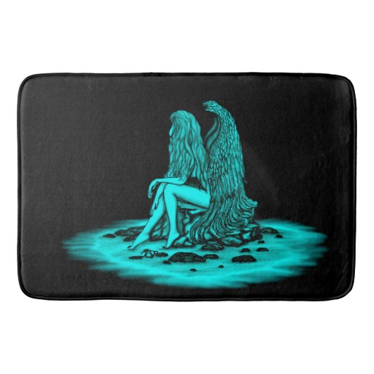 Tapis De Bain Angel, perdu dans la pensée, noir et vert Design (Devant)