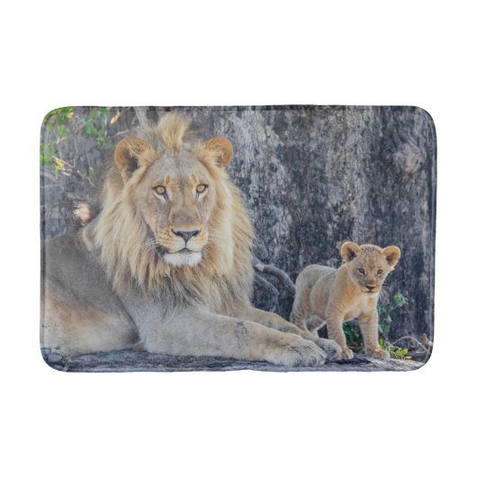 Tapis De Bain Animaux de bébés cutest | Lion Dad & Cub (Devant)