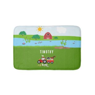 Tapis De Bain Animaux de ferme et tracteur rouge Barnyard Nom pe