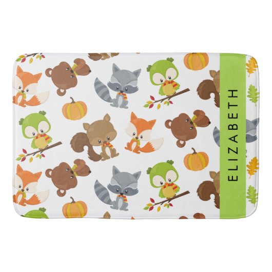 Tapis De Bain Animaux de forêt, Animaux de forêt, Votre nom (Devant)