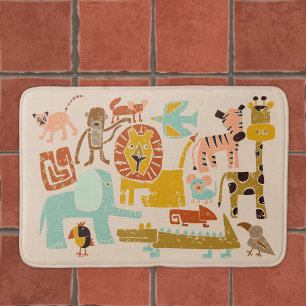 Tapis De Bain Animaux de la jungle rétro mignons Illustré