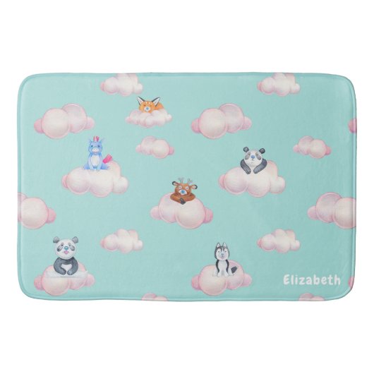 Tapis De Bain Animaux mignons Sur Les Nuages Monogramme (Devant)