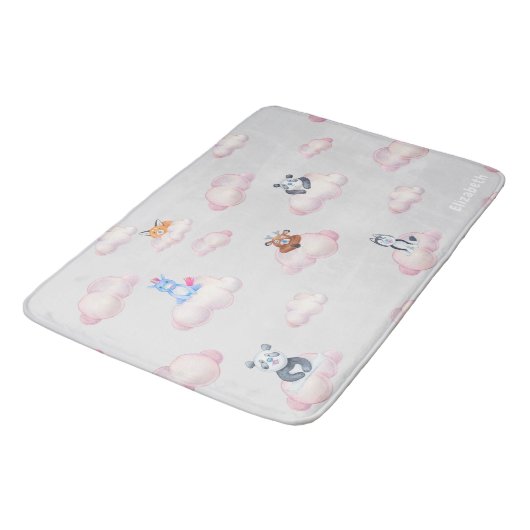 Tapis De Bain Animaux mignons Sur Les Nuages Monogramme (Angle)