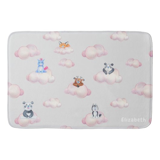 Tapis De Bain Animaux mignons Sur Les Nuages Monogramme (Devant)