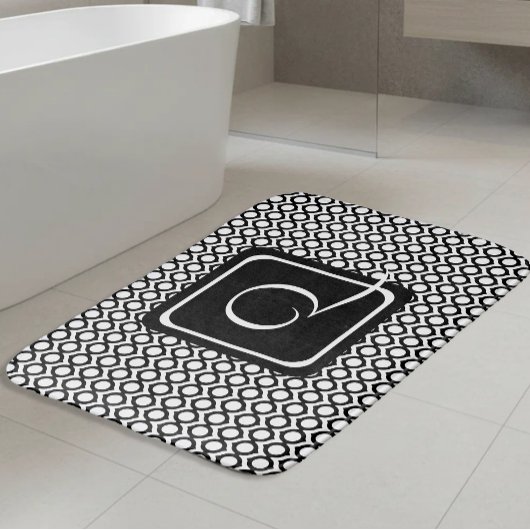 Tapis De Bain Anneaux entrelacés noir blanc modernes monogramme