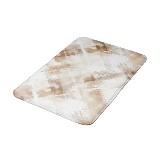 Tapis De Bain Anniversaire Rayures Marron Crème Rustique (Angle)