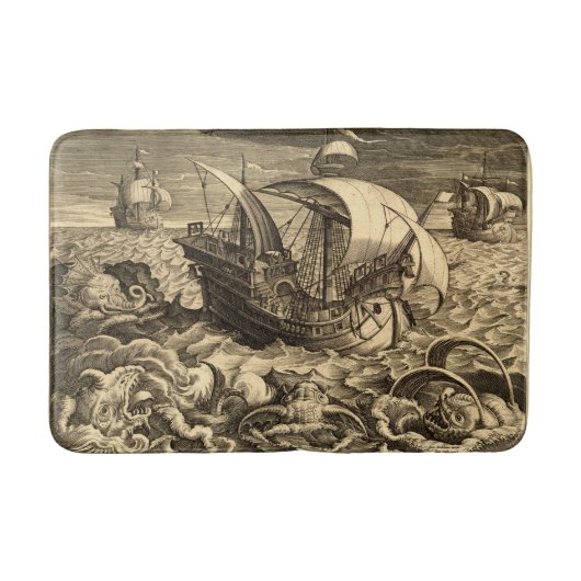 Tapis De Bain Antique 1590 Navires Et Monstres De Mer (Devant)