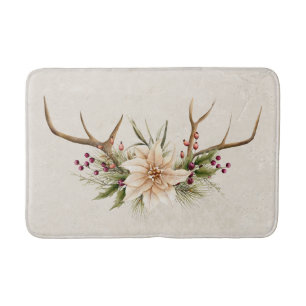 Tapis De Bain Antique Blanc Poinsettia & Reindeer Antlers
