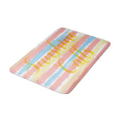 Tapis De Bain Appels soleil bleu rose jaune Aquarelle rayures (Angle)