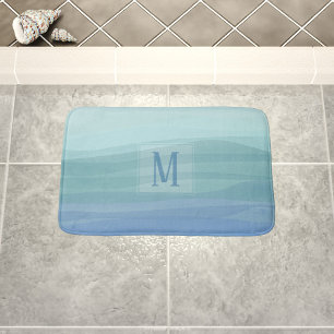 Tapis De Bain Aqua Blue Aquarelle Waves Monogramme Mat de bain