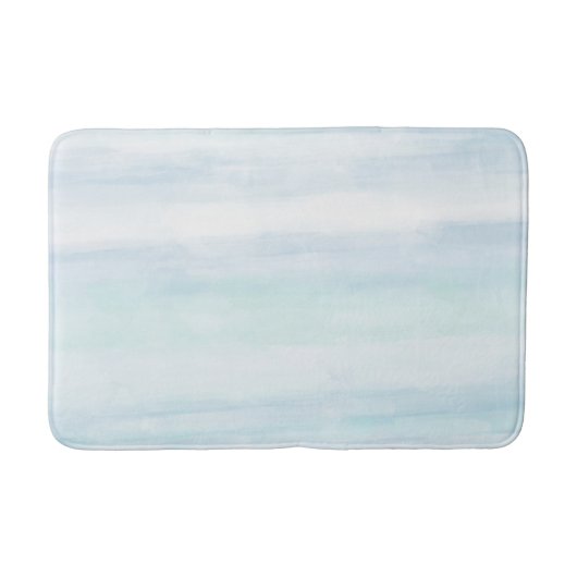 Tapis De Bain Aqua Blue Mint White Aquarelle rayures (Devant)