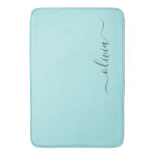 Tapis De Bain Aqua Blue Turquoise Moderne Script Girl Monogramme (devant Vertical)