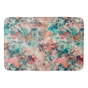 Tapis De Bain Aqua profonde, Pêche, Abstrait Floral Mauve