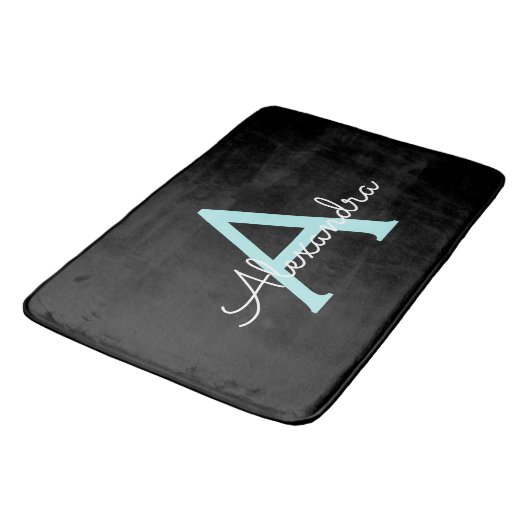 Tapis De Bain Aqua Teal Blue Script Girly Monogram (Angle)
