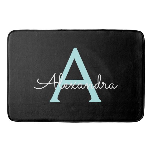 Tapis De Bain Aqua Teal Blue Script Girly Monogram (Devant)