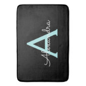 Tapis De Bain Aqua Teal Blue Script Girly Monogram (devant Vertical)