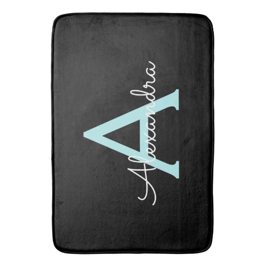 Tapis De Bain Aqua Teal Blue Script Girly Monogram (devant Vertical)