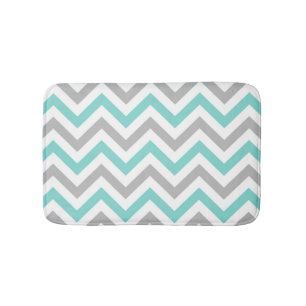 Tapis De Bain Aqua Turquoise Grey Wht LG Chevron ZigZag Motif