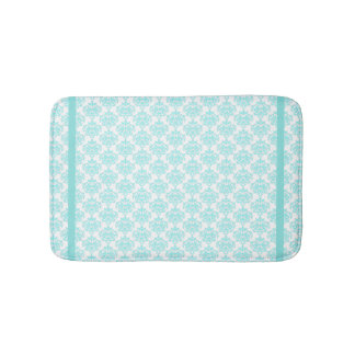 Tapis De Bain Aquamarine et Mat de bain Damas blanc