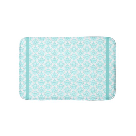 Tapis De Bain Aquamarine et Mat de bain Damas blanc (Devant)