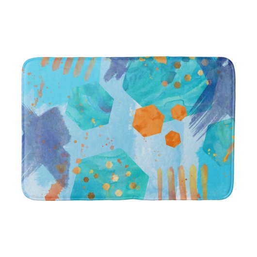 Tapis De Bain Aquarelle Abstraite bleu hexagone mat bain (Devant)