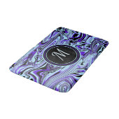 Tapis De Bain Aquarelle Abstraite bleu violet Monogramme moderne (Angle)
