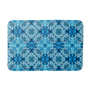 Tapis De Bain Aquarelle Abstraite Floral Denim Blue