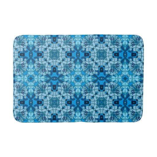 Tapis De Bain Aquarelle Abstraite Floral Denim Blue (Devant)