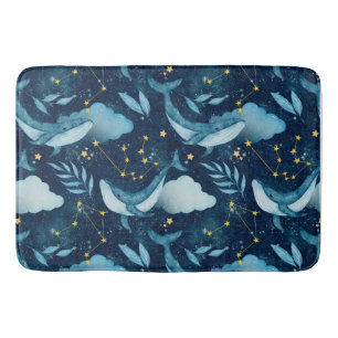 Tapis De Bain Aquarelle Baleines bleues à thème océanique