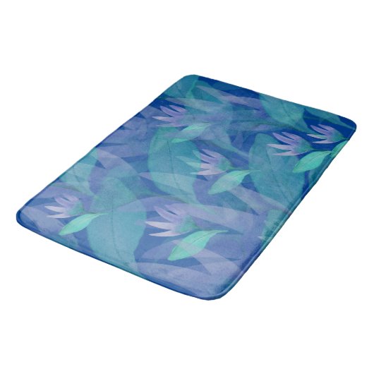 Tapis De Bain Aquarelle bleu caraïbe vert violet Fleurs (Angle)