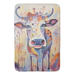 Tapis De Bain Aquarelle Bleu coloré Vache fantaisiste Bubbly Dou