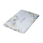 Tapis De Bain Aquarelle bleu Dusty Fleurs d'ivoire Feuille (Angle)