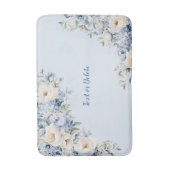 Tapis De Bain Aquarelle bleu Dusty Fleurs d'ivoire Feuille (Devant (Vertical))