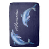 Tapis De Bain Aquarelle bleu marine Dolphin blanc Nom en bois bl (devant Vertical)